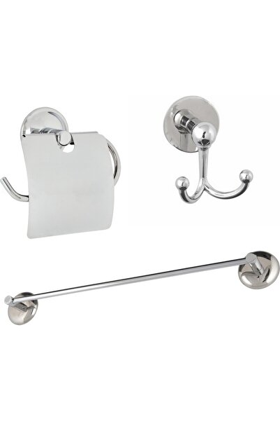 Egem Home Yapışkanlı Krom Üçlü Banyo Aksesuar Seti - Uzun Havluluk - Banyo As...