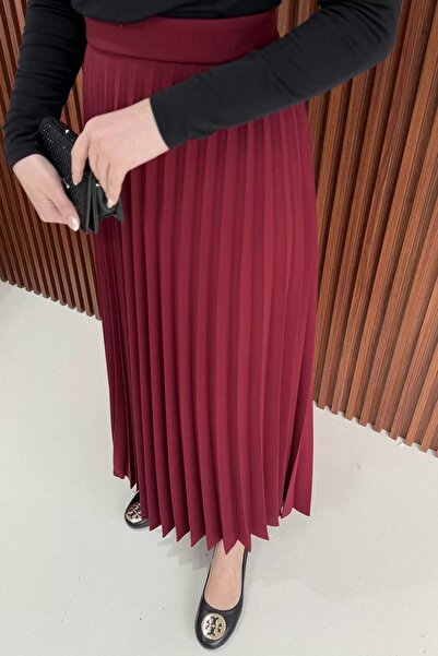 Melike Tatar Pleated Skirt 9001 Claret Red