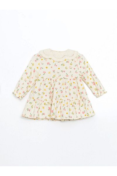 LC Waikiki LCW Baby-Babykleid mit Ecru-Babykragen und Blumenmuster