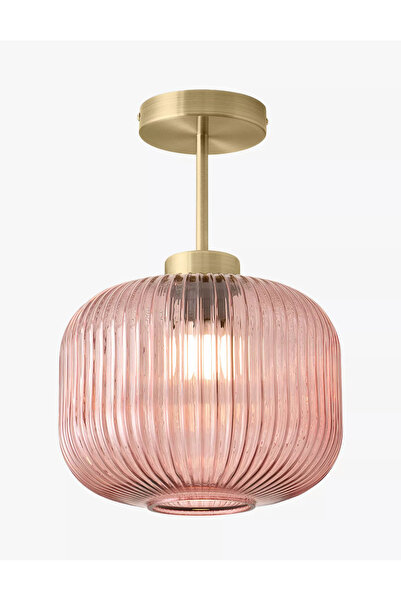 ASR Pembe Cam Altın Kaplama Aksamlı Sarkıt Avize Aydınlatma