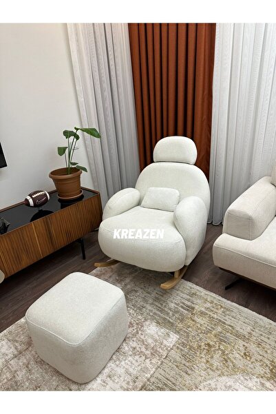 Kreazen Pufyy Sallanır Koltuk + Puf Set (Bukle Beyaz)