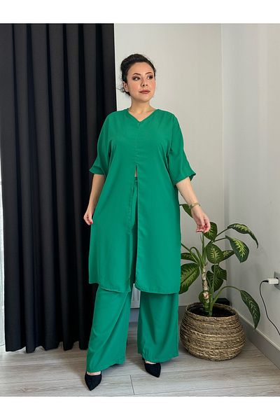 MODA Women's Plus Size Bat Woven Suit with Slit Sleeves