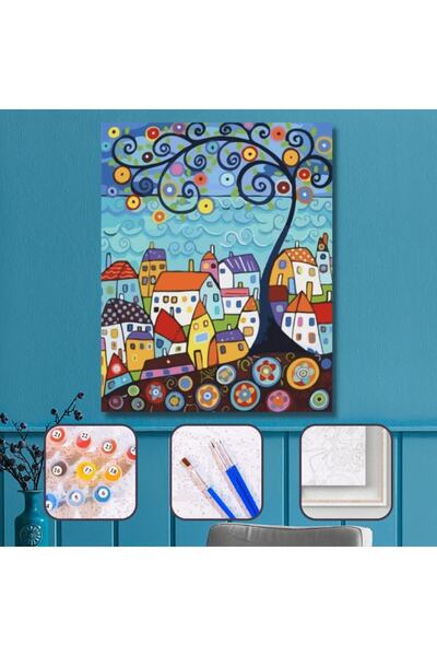 Pastelya Sayılarla Boyama Seti Çerçeveli Kasnaklı Şehrin Renkleri  50 x 65 cm