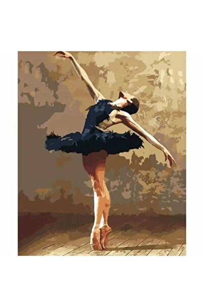 Pastelya Sayılarla Boyama Seti Çerçeveli Kasnaklı Siyah Elbiseli Balerin 60 X...