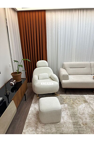 Kreazen Pufyy Sallanır Koltuk + Puf Set (Bukle Beyaz)