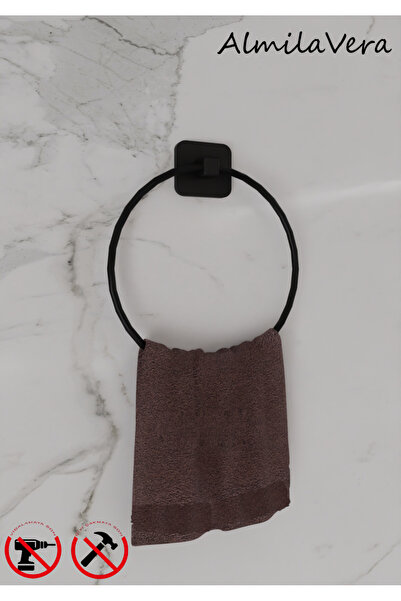 Egem Home Yapışkanlı Siyah Kare Halka Havluluk Yapışkanlı Havlu Askısı