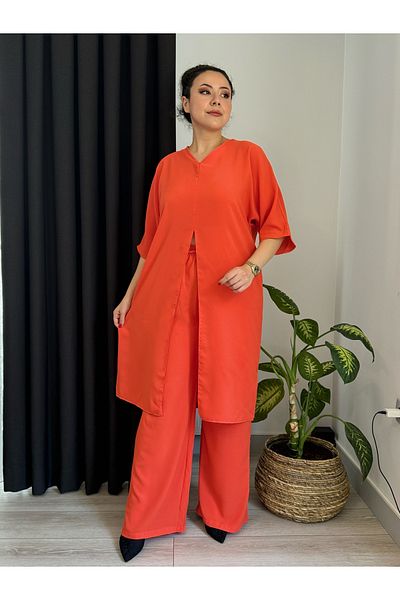 MODA Women's Plus Size Bat Woven Suit with Slit Sleeves