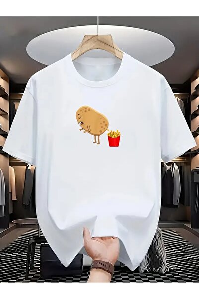 NoVibe Tricou unisex din țesătură premium 100% bumbac imprimat cu cartofi