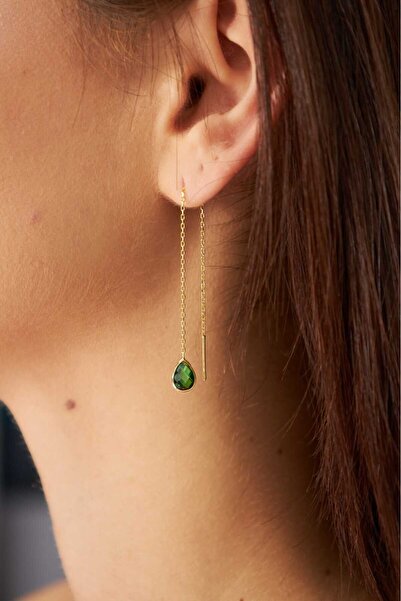 esem gold 925 Ayar yeşil taşlı damla gümüş küpe