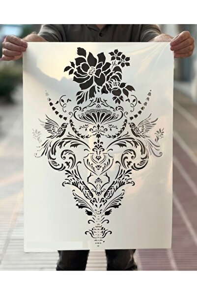 Mandalart Fabric Rose Büyük Boy Duvar Şablonları, 0,35 mm Kalın Malzeme, Alçı...
