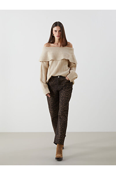 LC Waikiki Brown Leopard Patterned Wideleg Women's Jean Trousers