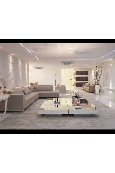 LUXURY VİLLA Luxury Villa Gümüş Aynalı 2li Orta Sehpa 130x130 Yükseklik 26cm