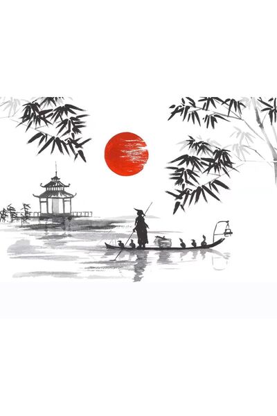 Pastelya Sayılarla Boyama Seti Çerçeveli Kasnaklı Japon Günlüğü 40 X 50 Cm