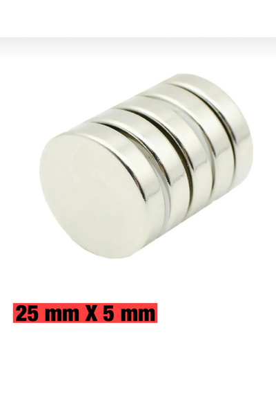 AYMAGNET Çap 25mm X Kalınlık 5mm Güçlü Yuvarlak Neodyum Mıknatıs - 1 Adet