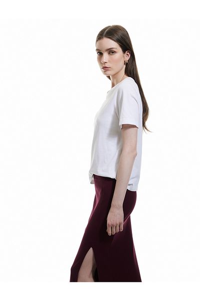 Koton Viscose Ribbed Slim Fit Pencil Skirt with Slit Detail