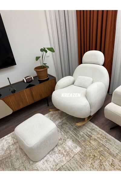 Kreazen Pufyy Sallanır Koltuk + Puf Set (Bukle Beyaz)