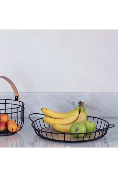 Lacor Steel basket with wooden base for fruit, 39x6 cm