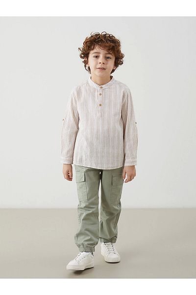 LC Waikiki Lcw Kids Orange Judge Collar Striped Boy's Shirt
