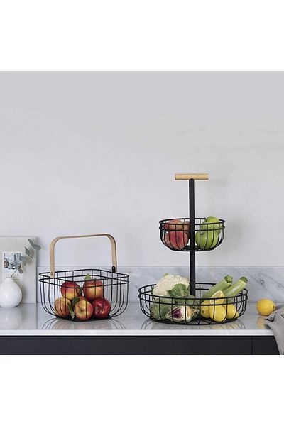 Lacor Square steel basket with handle for fruit, 26x26x18.3 cm