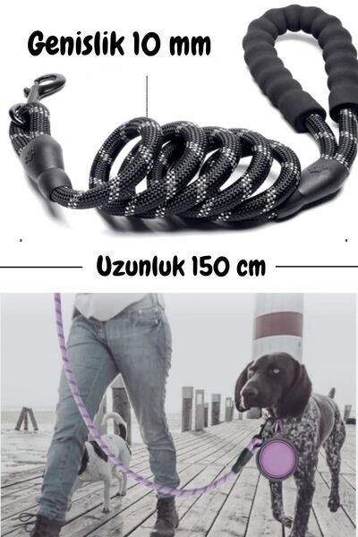 tosbai Köpek Gezdirme Tasma Kayışı Siyah 40 Kg'a Kadar Köpekler Için Tasma Halatı Gezdirme Ipi 130 Cm