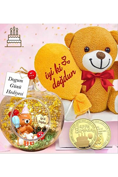 zozoya Doğum Günü Hediyesi Işıklı Teraryum & İyi Ki Doğdun Balonlu Ayıcık & Şans Parası