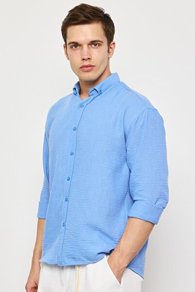 MADZEYMODA Синя сорочка преміум-класу для чоловіків LS-19832