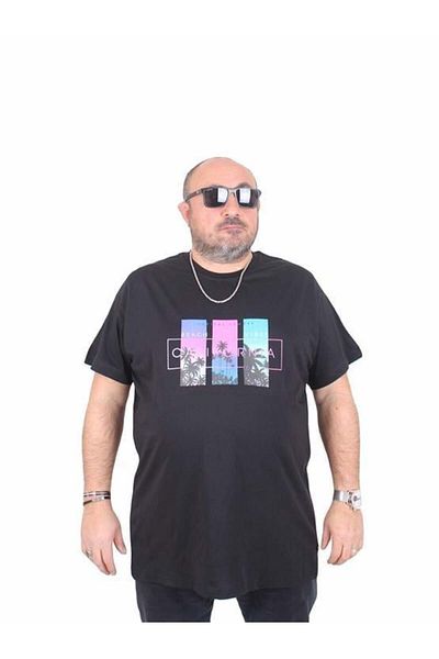 Starbattal Ανδρικό μπλουζάκι με λαιμόκοψη σε μεγάλο μέγεθος California 25145 ΜΑΥΡΟ