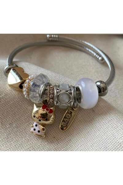 trioco Steel Hello Kitty Cat Charm Steel Bracelet - Representing Visual Ident...