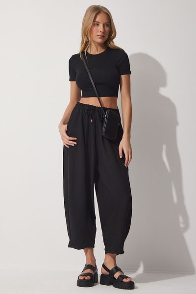 Lovelyİstanbul Summer Thin Ayrobin Baggy Pants Live Black Lci0029