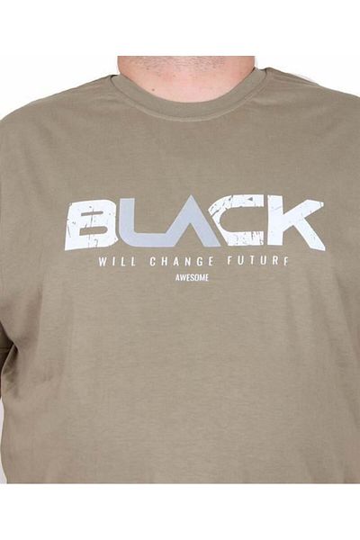 Starbattal Ανδρικό T-Shirt με λαιμόκοψη σε μεγάλο μέγεθος Μαύρο KHAKI 25176
