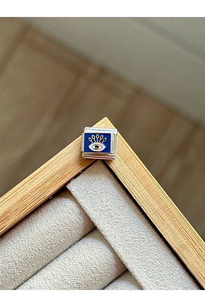 YOUES JEWELRY 9mm Stainless Steel Charm - Italian, Blue Eye Attachment Link