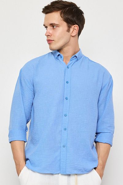 MADZEYMODA Cămașă albastră premium pentru bărbați LS-19832