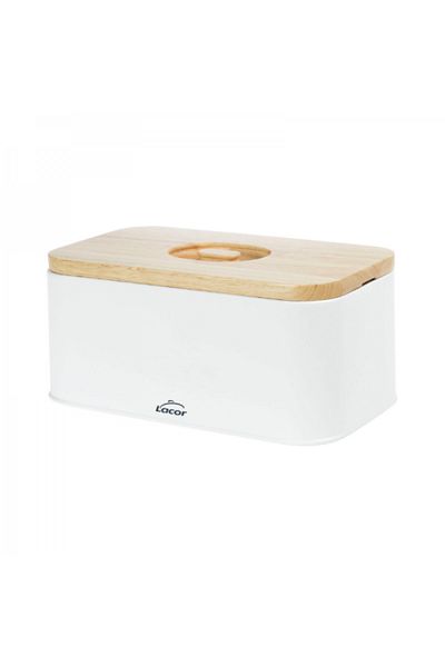 Lacor Carbon steel bread box with rubberwood lid, 30x18x12.5 cm