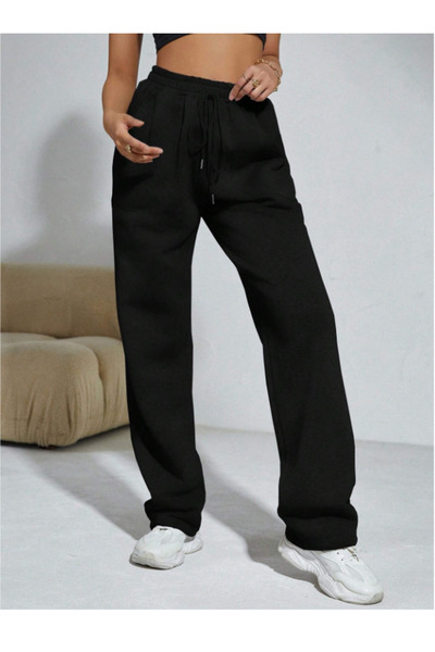 yx yustex sport Γυναικείο μαύρο φαρδύ, ελαστικό, άνετο υφασμάτινο παντελόνι φ...