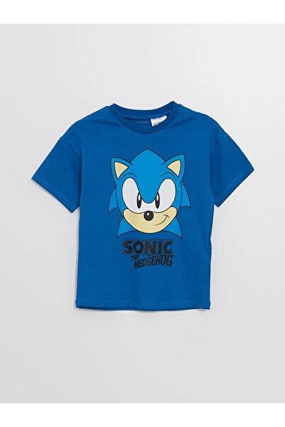 LC Waikiki LCW Kids Mavi Bisiklet Yaka Sonic Baskılı Erkek Bebek Tişört