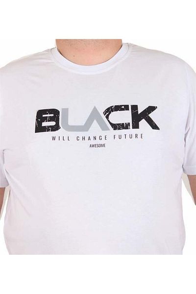 Starbattal Men's Big Size Crew Neck T-Shirt Black 25176 White