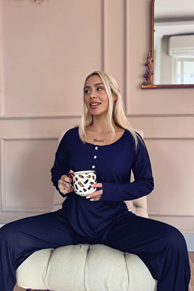 Pijamaevi Dámská pyžamová souprava s dlouhým rukávem v námořnické modré Dublin