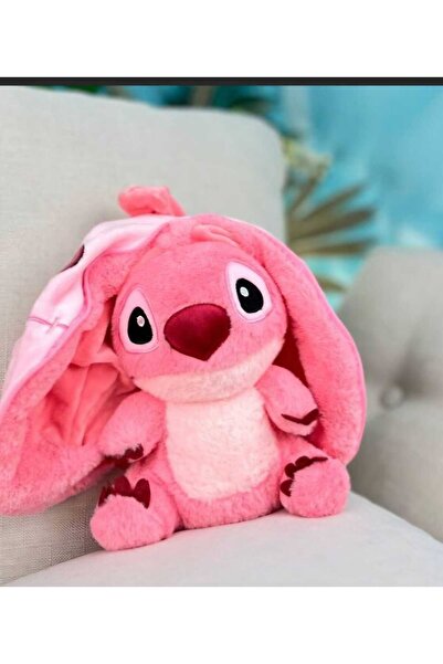 TİVENS Stıch Pembe Peluş Oyuncak Fermuarlı Sürpriz Peluş Hediyelik Uyku Arkadaşı Stich Peluş Oyuncak 35cm