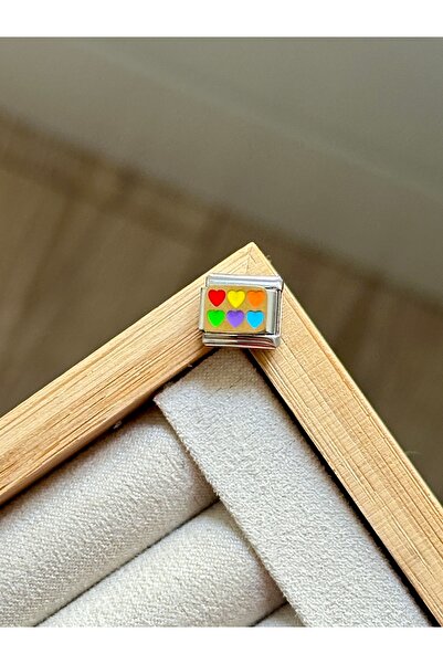 YOUES JEWELRY Italyan Charm Paslanmaz Çelik 9mm Charm Eki Renkli Kalpli
