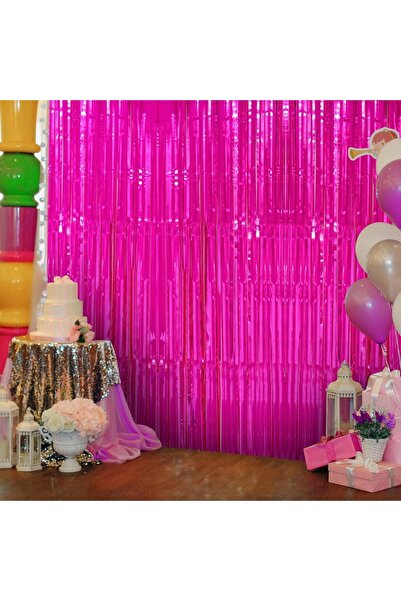 ForWhat 1X2MT Decor de perdea de fundal cu franjuri lucioase metalizate fucsia pentru petrecerea acasă la birou