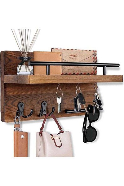 fulina Wall key holder with hook and wooden mail organizer for entrance hallway corridor office