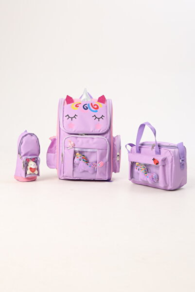 QUOVO UNİCORN Tarzı Aksesuarlı Ortopedik Yerli Okul Çantası Kız Erkek Beslenm...
