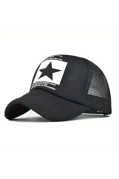 LEIVOR Star Printed Mesh Black Snapback Hat