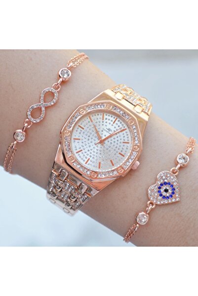 istanbul form Rosegold Metal Kordon Kadın Saat Kombini 2607