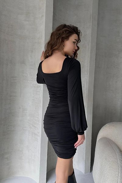 bacc Rochie mini drapată cu guler pătrat negru pentru femei Bcdf- 252140