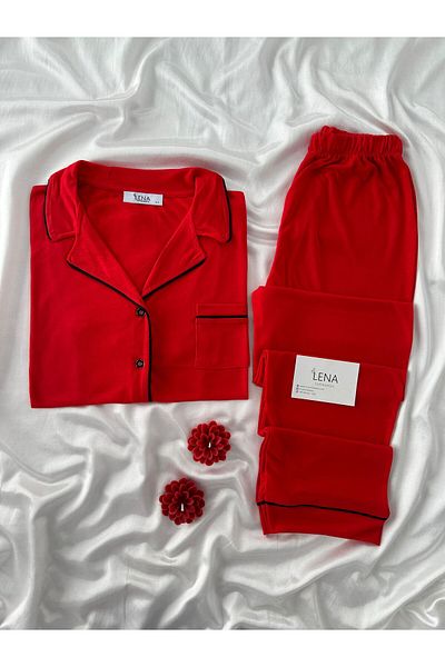 Lena Homewears Lena Soft Piping Detailed Short Sleeve Pajama Set