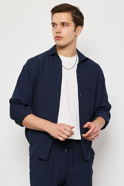 MADZEYMODA Мъжка риза Premium Tkanina в тъмносиньо LS-19821