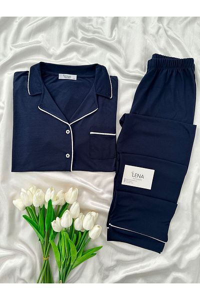 Lena Homewears Lena Soft Piping Detailed Short Sleeve Pajama Set