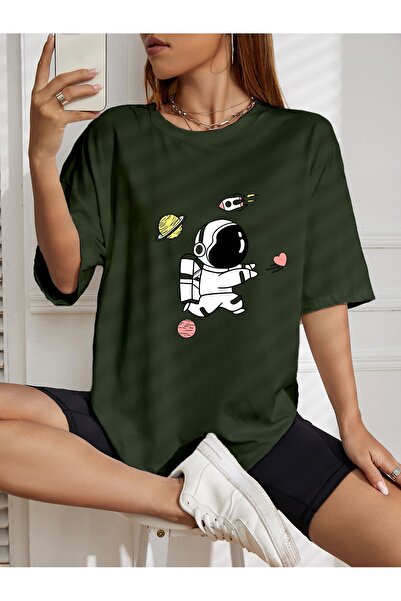 LOTS MODA Υπερμεγέθη μπλουζάκι με στάμπα αστροναύτη