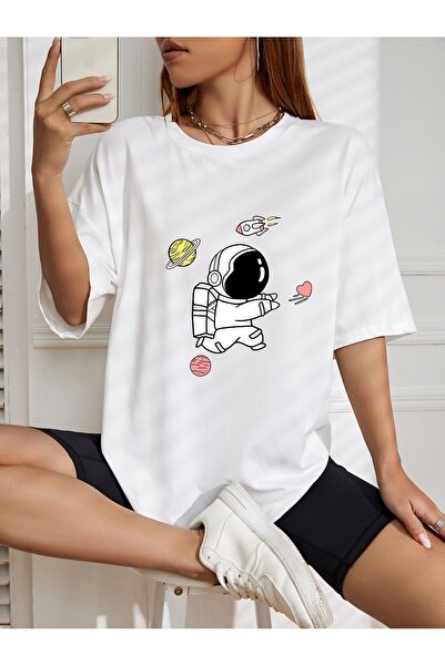 AZIZI TEKSTIL Υπερμεγέθη μπλουζάκι με στάμπα αστροναύτη